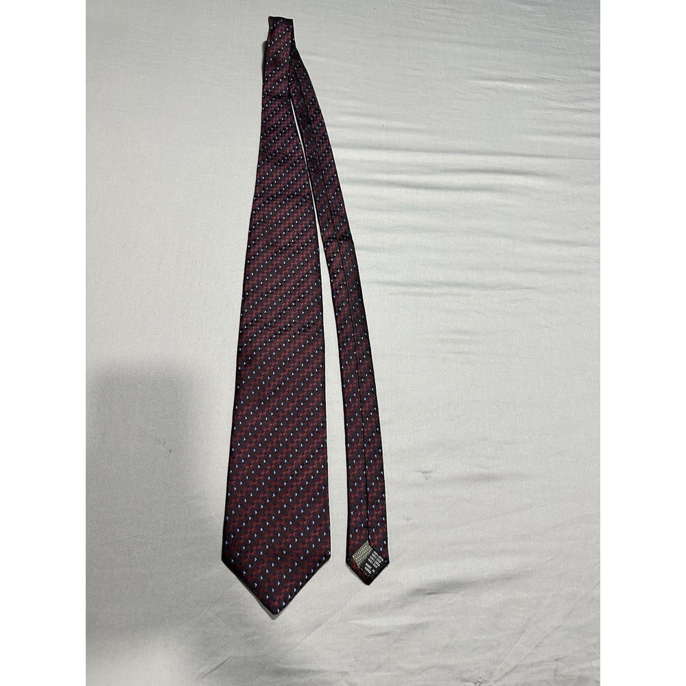 Chas Reed & Co Red/Navy/Black Geometric Silk Neck Tie - Picture 2 of 7